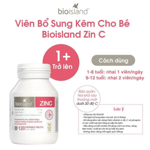 Viên nhai bổ sung kẽm Bio Island Zinc hỗ trợ tăng cường đề kháng