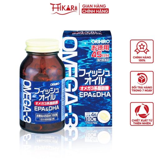 Viên uống dầu cá Omega 3 bổ mắt bổ não Orihiro Nhật Bản 180 viên NTDT