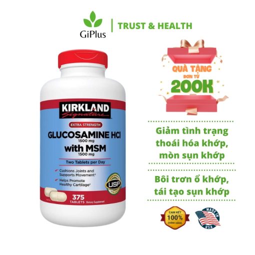 Viên Uống Bổ Trợ Xương Khớp Chắc Khỏe Kirkland Glucosamine HCL 1500mg With MSM 1500mg (375 viên/Lọ) NTDT