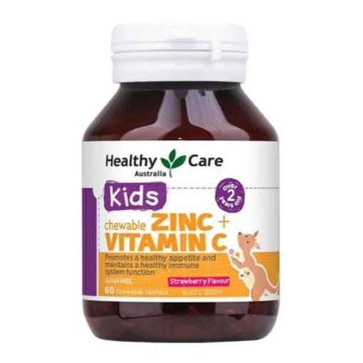 Viên nhai vị dâu bổ sung kẽm và vitamin C Healthy Care Kids Chewable 60 viên NTDT