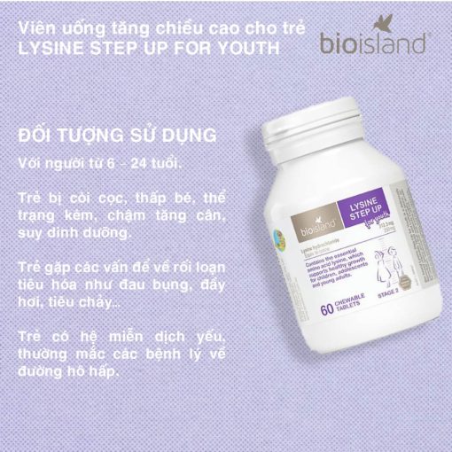 Tăng cường hấp thụ Canxi cho bé dạng viên Bioisland Lysine giúp tăng chiều cao cho trẻ 60 viên của Úc NTDT