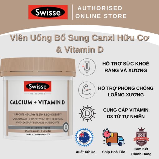 Swisse Ultiboost Calcium & Vitamin D - Viên Uống Bổ Sung Canxi Hữu Cơ & Vitamin D - 90 / 150 Viên NTDT