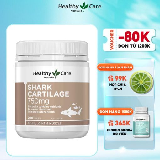 Viên uống sụn vi cá hỗ trợ xương khớp Healthy Care Shark Cartilage 750mg 200 viên NTDT