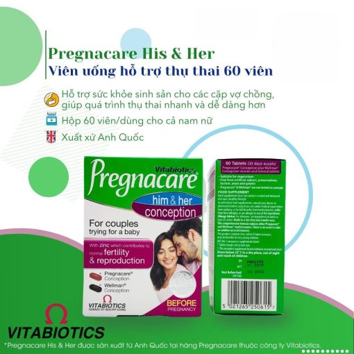 Viên uống tăng khả năng thụ thai Pregnacare Him & Her 60v - giúp tăng khả năng thụ thai cho cả nam và nữ - NT Châu Long