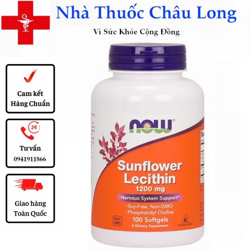 Viên uống chống tắc tia sữa Lecithin 1200mg - Now Sunflower Lecithin 100v