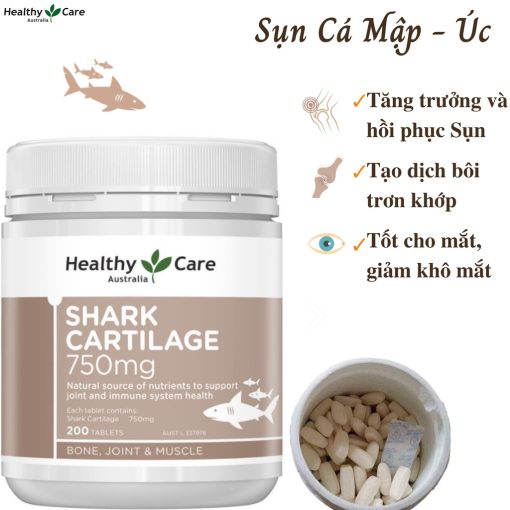 Viên uống sụn vi cá mập Úc Healthy Care Shark Cartilage 750mg 200 viên - Bổ xương khớp