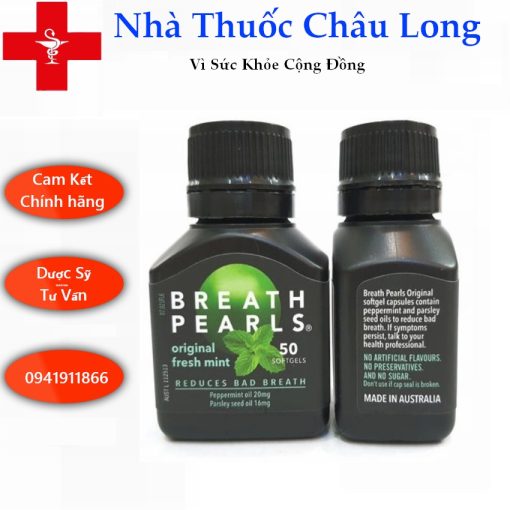 Viên thơm miệng thảo dược Breath pearls (50v - Nội Địa Úc) giảm mùi miệng cho người lớn