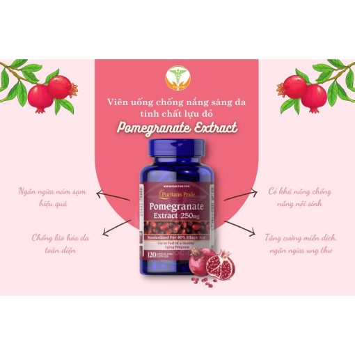 Viên uống tinh chất Lựu Pomegranate Extract 250mg của Mỹ - Giúp trắng da