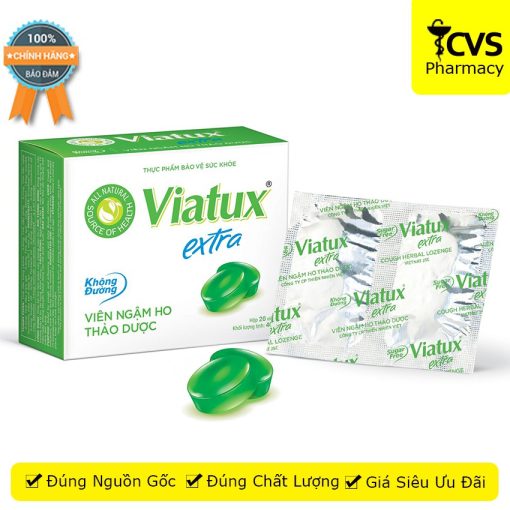 Viên Ngậm Ho Thảo Mộc Viatux Extra 20 Viên - Kẹo ho không đường Viatux Extra - CVSPHARMACY