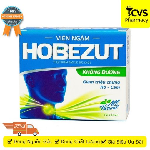 Viên Ngậm HOBEZUT - Giúp Giảm Triệu Chứng Ho Cảm - kẹo ngậm ho hobezut không đường - cvspharmacy