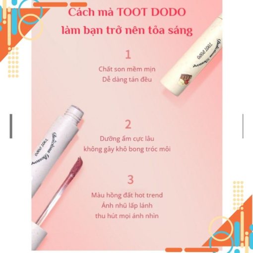 Son kem lì ánh nhũ TOOT DODO - Son TOOT DODO tone Hồng đất có kim tuyến lấp lánh siêu lì