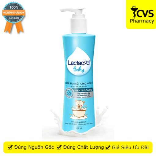 Sữa Tắm Gội Lactacyd Baby Gentle Care làm sạch dịu nhẹ phòng rôm sảy hăm kẽ cho bé - Chai 500ml - CVS Pharmacy