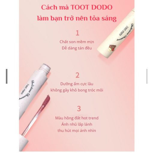 Son kem lì ánh nhũ TOOT DODO - Son TOOT DODO tone Hồng đất có kim tuyến lấp lánh siêu lì